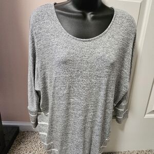 Market & Spruce Cozy Gray Oversized Striped Top